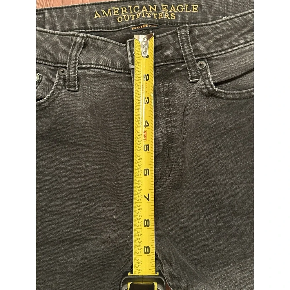 American‎ Eagle Jeans Mens 31x30* Black Skinny Ripped Low Rise Stretch Denim